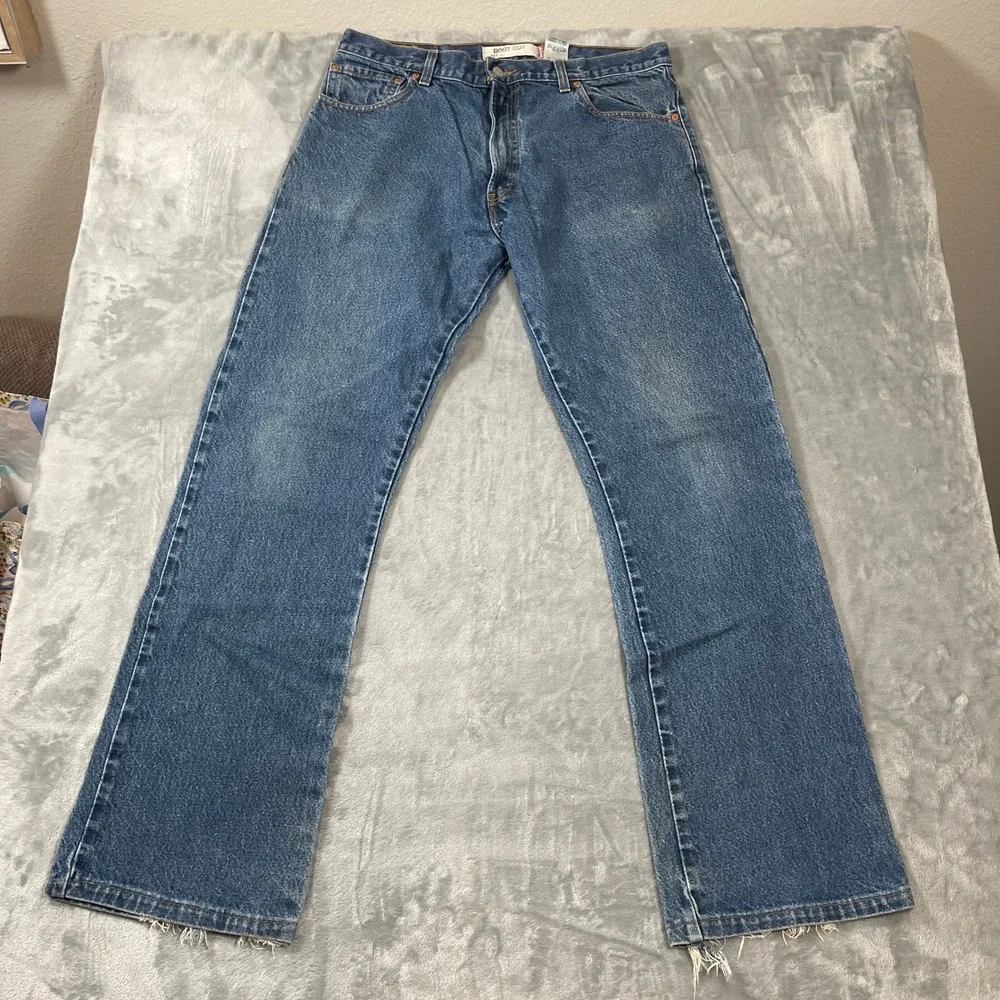 Levis 517 Bootcut Jeans Mens 36x36 Medium Wash Blue Denim Frayed Hem 517-0217